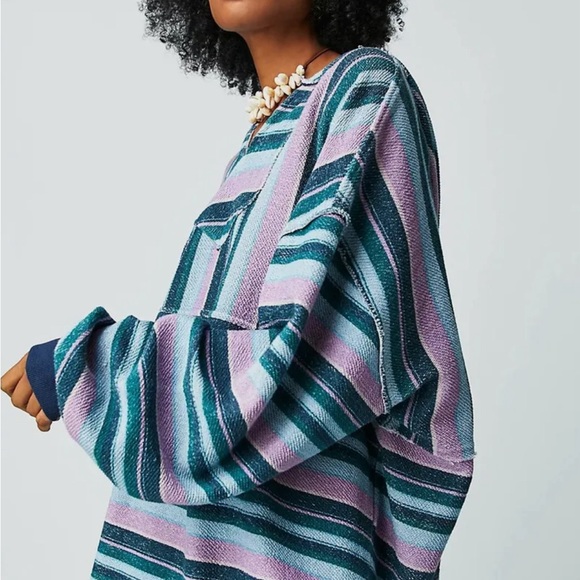 NEW Free People Baja Stripe Hoodie- LARGE - Picture 1 of 4